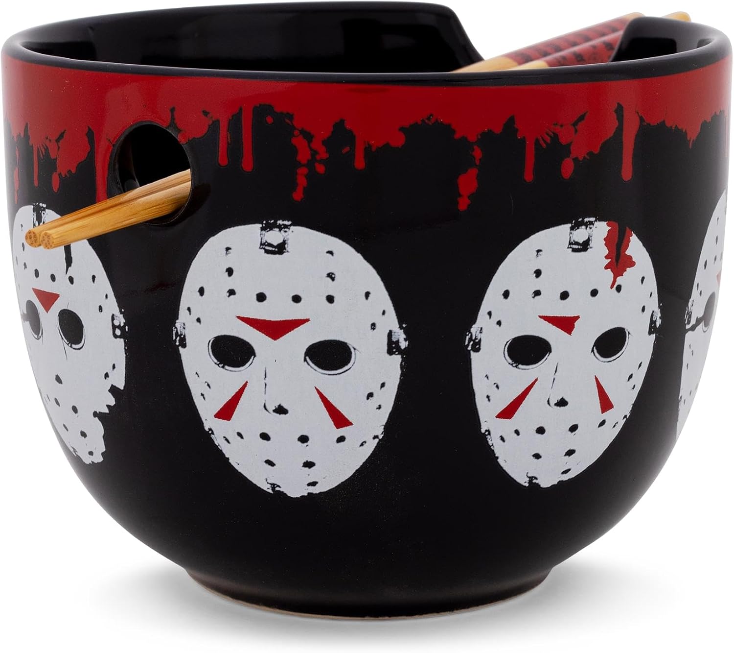 Friday The 13th Jason Voorhees Mask Ceramic Ramen Dinnerware Set | Includes 20-Ounce Noodle Bowl and Wooden Chopsticks