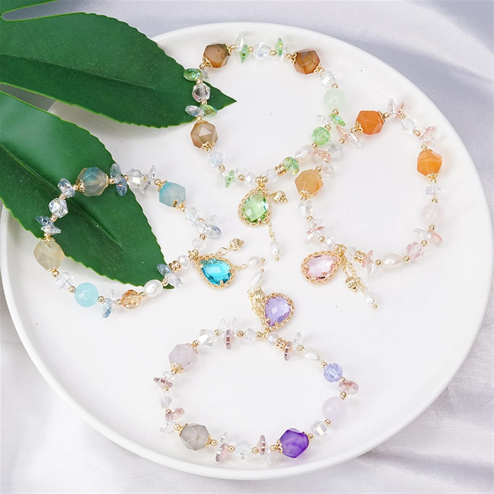 Bohemia Colgante de Gota de Agua Perlas Naturales de Agua Dulce Color Caramelo Cuentas de Piedra de Cristal Pulseras para Mujeres joyería de Moda Pulsera joyería