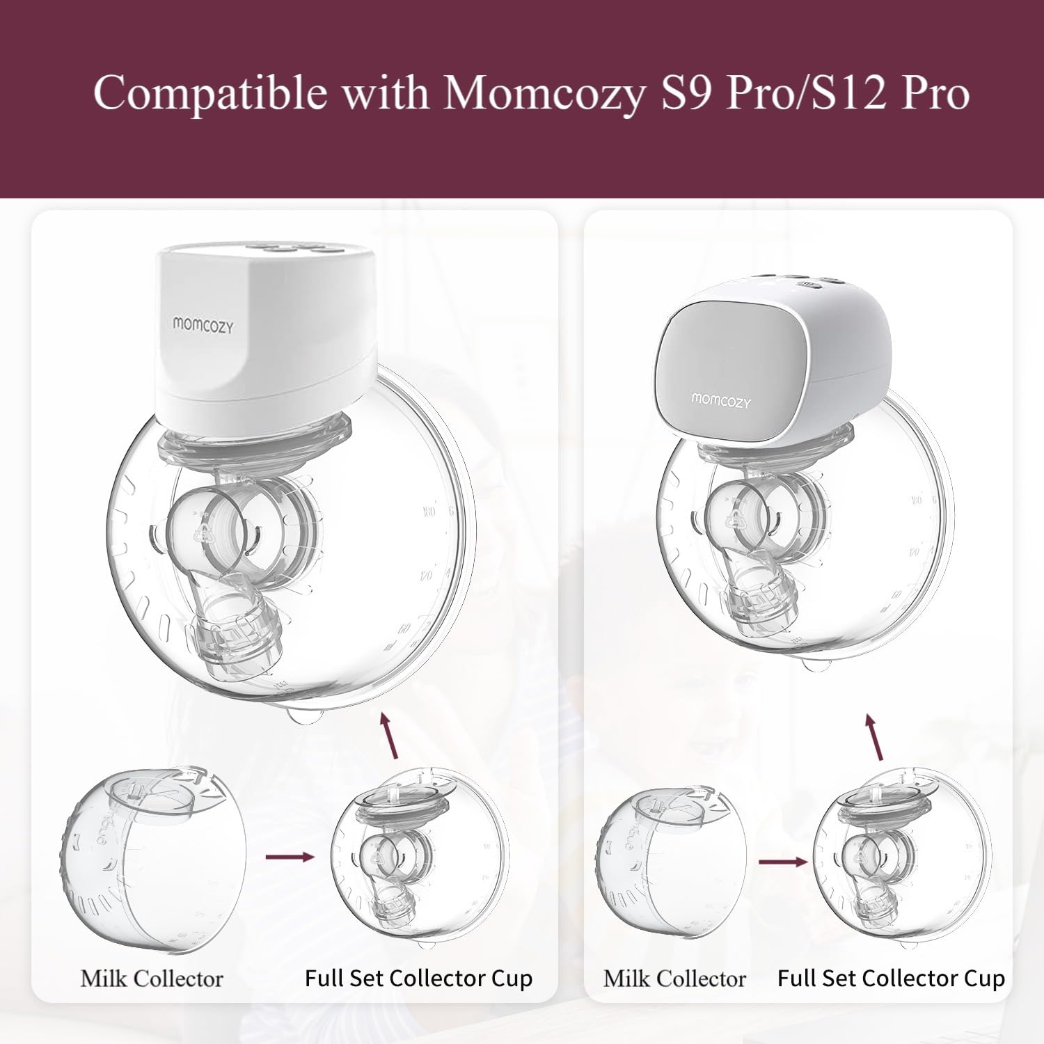 JIMOWANG Wearable Breast Pump Milk Collector Only Compatible with Momcozy S12 Pro/S9 Pro Breastpump Collector Accesories,Replacement Pump Parts,Not for S9/S12