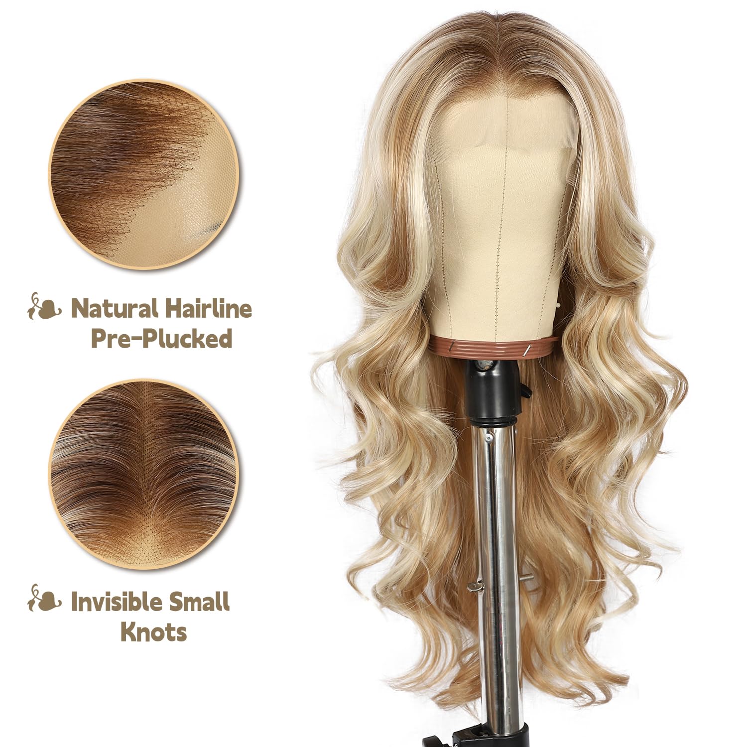 Sapphirewigs Blond peruka z koronką na przodzie 13x4 Syntetyczne peruki Body Wave Mix Blond Lace Front włosy z wypłukanymi włoskami Do noszenia na co dzień Impreza Randka Boże Narodzenie 56 cm