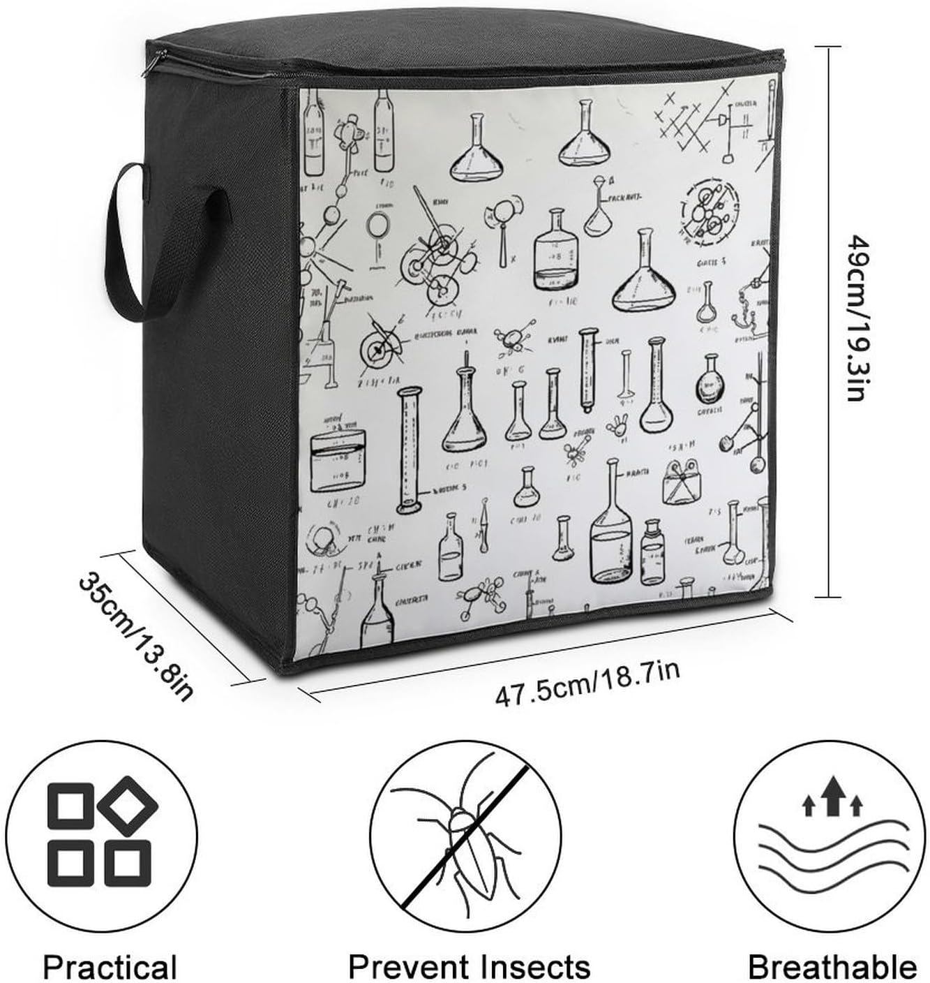 Quilt Storage Bag,Chemistry Print Printed Large Foldable Storage Container Portable Travel Storage Bag for Blankets, Quilts, Clothes, Comforter, Bedding And Pillows