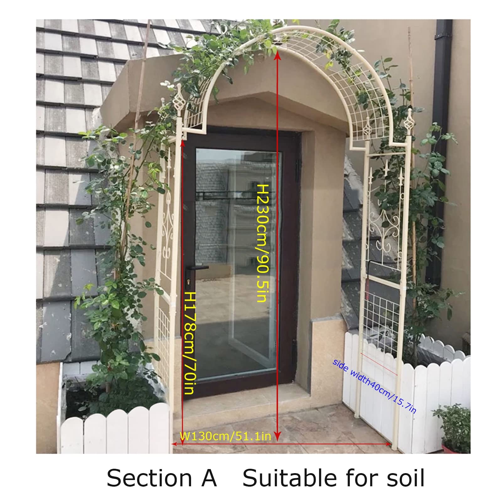 Solidny metalowy łuk ogrodowy do roślin pnących, czarny 130 cm / 51,1 cala Trellis Rose Arbor, idealny na uroczystości i dekoracje trawnika na zewnątrz