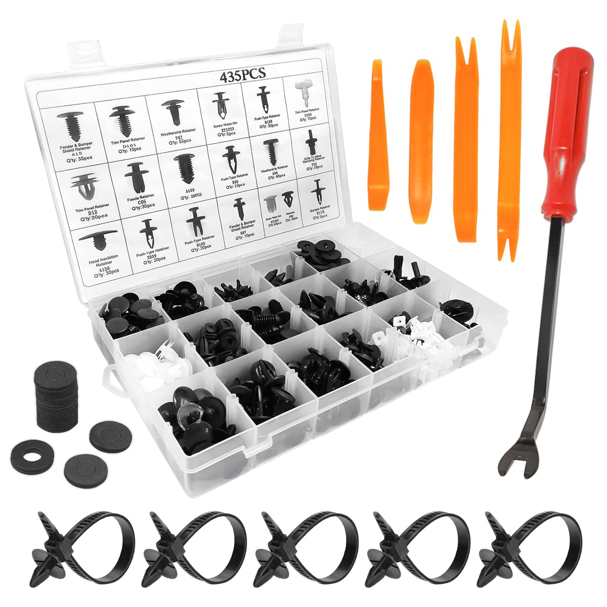 435 PCS Car Retainer Clip Set Including 18 Popular Sizes Heavy Duty Material Plastic Bumper Rivets Kit for Car Door Panel Trim Fastener Remover （435）
