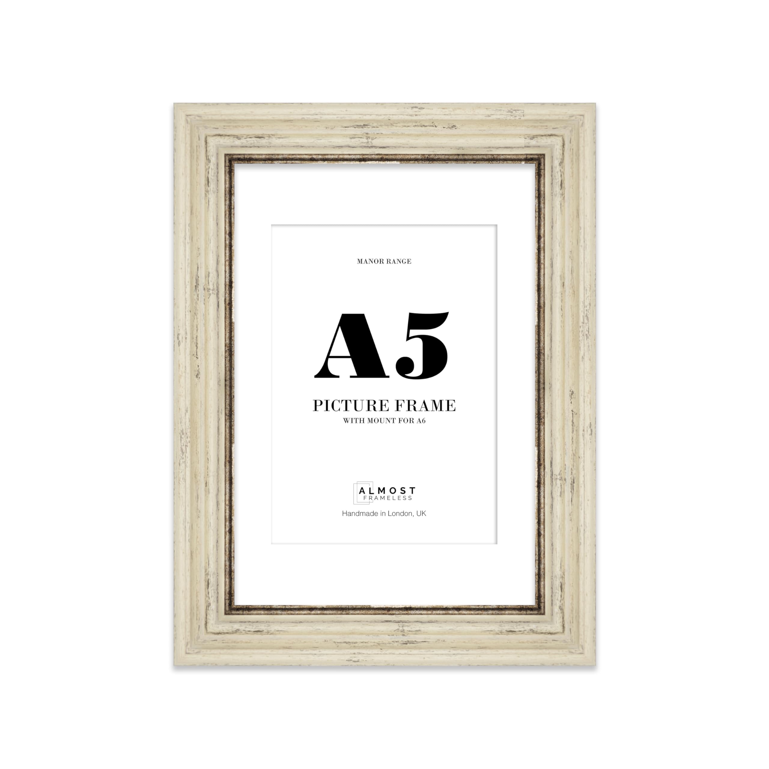 A5 Distressed Cream Picture Frame - A5 Frame with A6 Mount for A5/A6 Pictures Luxurious Style Ideal for Home Gallery Display, 1 Pack