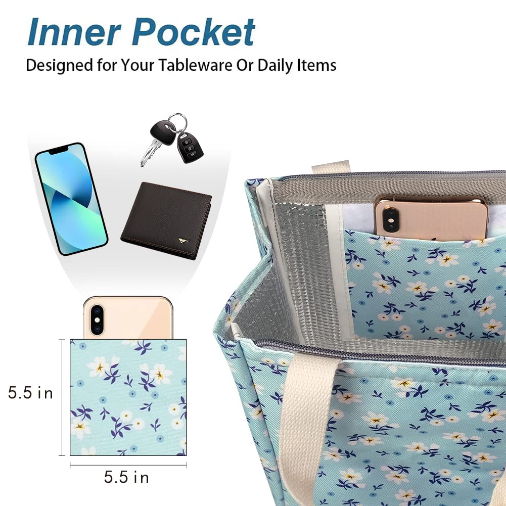 iknoe Insulated Lunch Bag for Women & Adults, 9L Foldable Wide-Open Cooler Bag with Pockets, Leakproof & Portable - Image 3