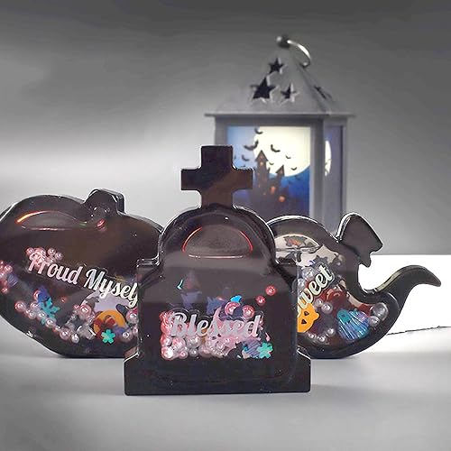 Miniatura 7 de 8 moldes de resina para Halloween, diseño de calabaza, murciélago, lápida, arena movediza, moldes de resina epoxi, molde de silicona para joyería