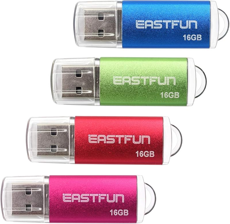 EASTFUN Paquete de 4 unidades de memoria USB 2.0 de 16 GB con indicador LED, 4 colores: rosa/rojo/verde/azul