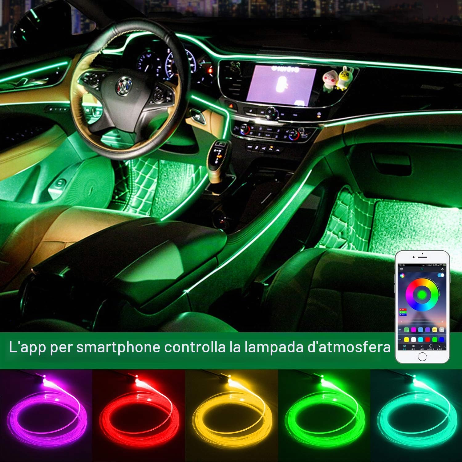Striscia LED RGB per interni auto, 6 meter, per auto, con app