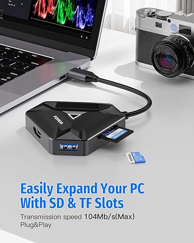 Miniatura 5 de Hub USB C múltiple, estación de acoplamiento USB con adaptador HDMI, 3 puertos de datos divisores USB 3.0 y lector de tarjetas SDTF, compatible con