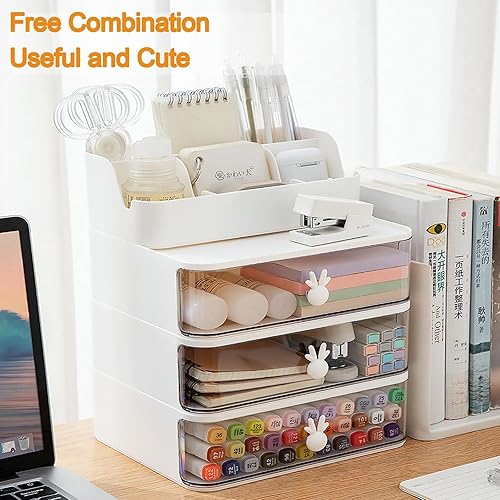 Miniatura 7 de Ctcwsh 2 organizadores de bolígrafos con cajón, soporte multifuncional para lápices, para escritorio, organizadores de escritorio y accesorios con 6