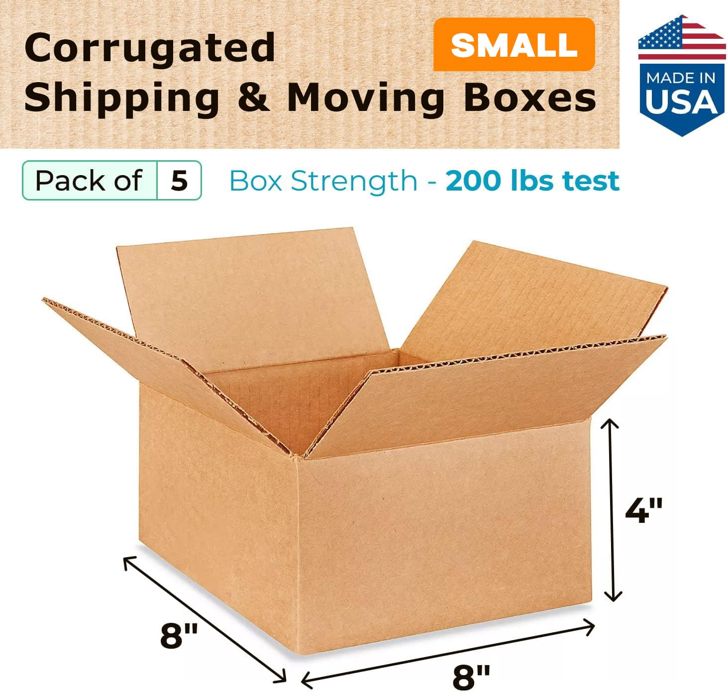 IDL Packaging Flat Corrugated Shipping Boxes 8"L x 8"W x 4"H (Pack of 5) - Excellent Choice of Sturdy Packing Boxes for USPS, UPS, FedEx Shipping - Easy-to-Recycle Cardboard Boxes for Packaging - Image 2