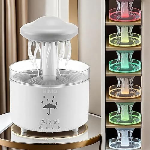 Rain Cloud Humidificador de gota de agua, humidificador de aromaterapia de pulpo con luz nocturna LED de 7 colores con control remoto para