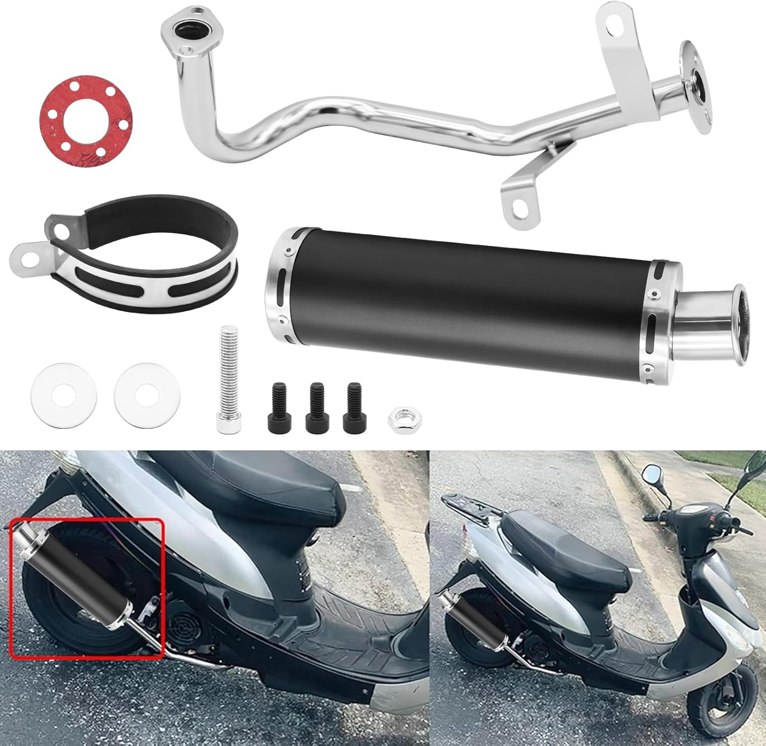Wai Danie Motorcycle Exhaust Muffler Scooter Performance Exhaust Stainless Pipe For GY6 4 Stroke 50CC 80CC 100CC Scooter QMB139 Exhaust Stainless Pipe 139QMB 1P39QMB Chinese Scooter Moped Black product image