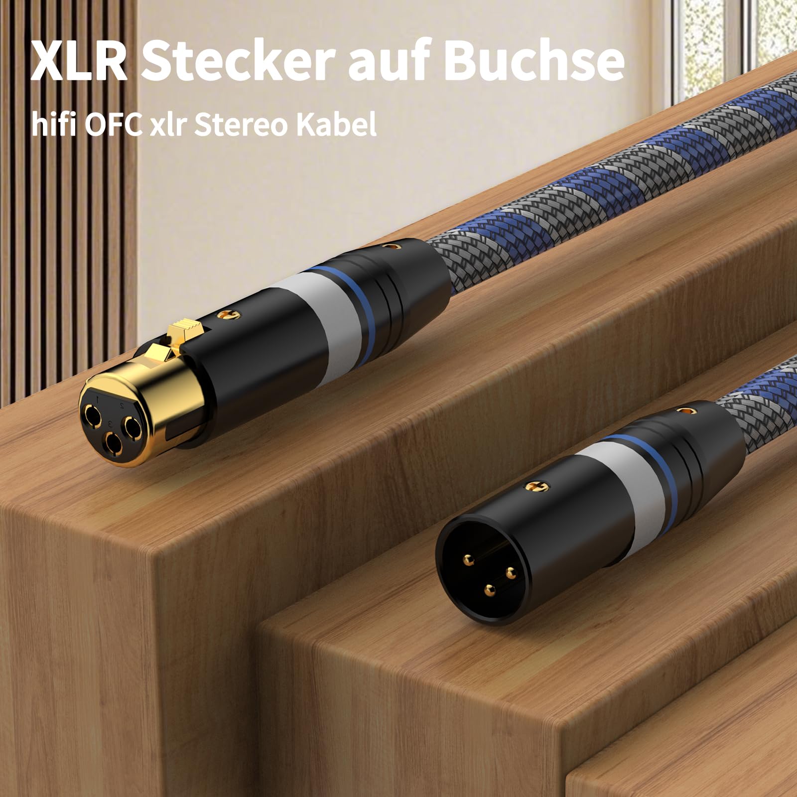 high end Audiophile XLR Kabel, hifi Mikrofonkabel, 3-Pin XLR Stecker auf Buchse Mikrofonkabel für Mikrofon, Verstärker, CD-Spieler,Mischpult, Lautsprecher (2m/6.56ft)