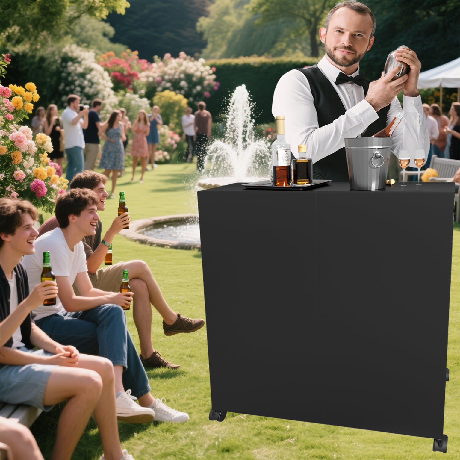Tavolino portatile pieghevole nero 111 cm per eventi feste banchi baristi