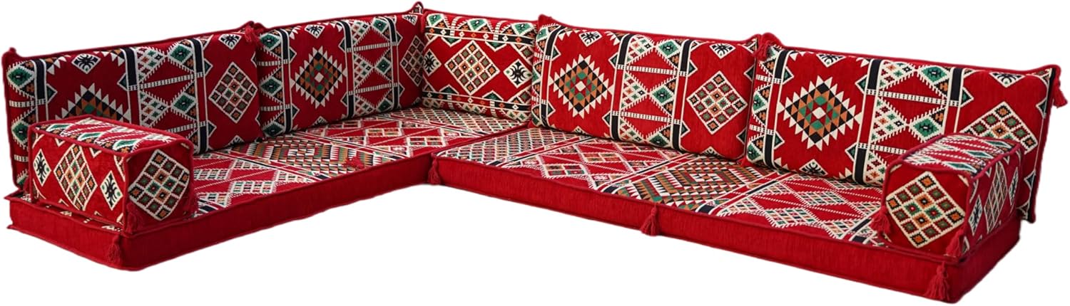 arabicsofa L Shaped Traditional Arabic Sofa Set – Moroccan Sectional Sofas – Oriental Majlis Seating for Living Room