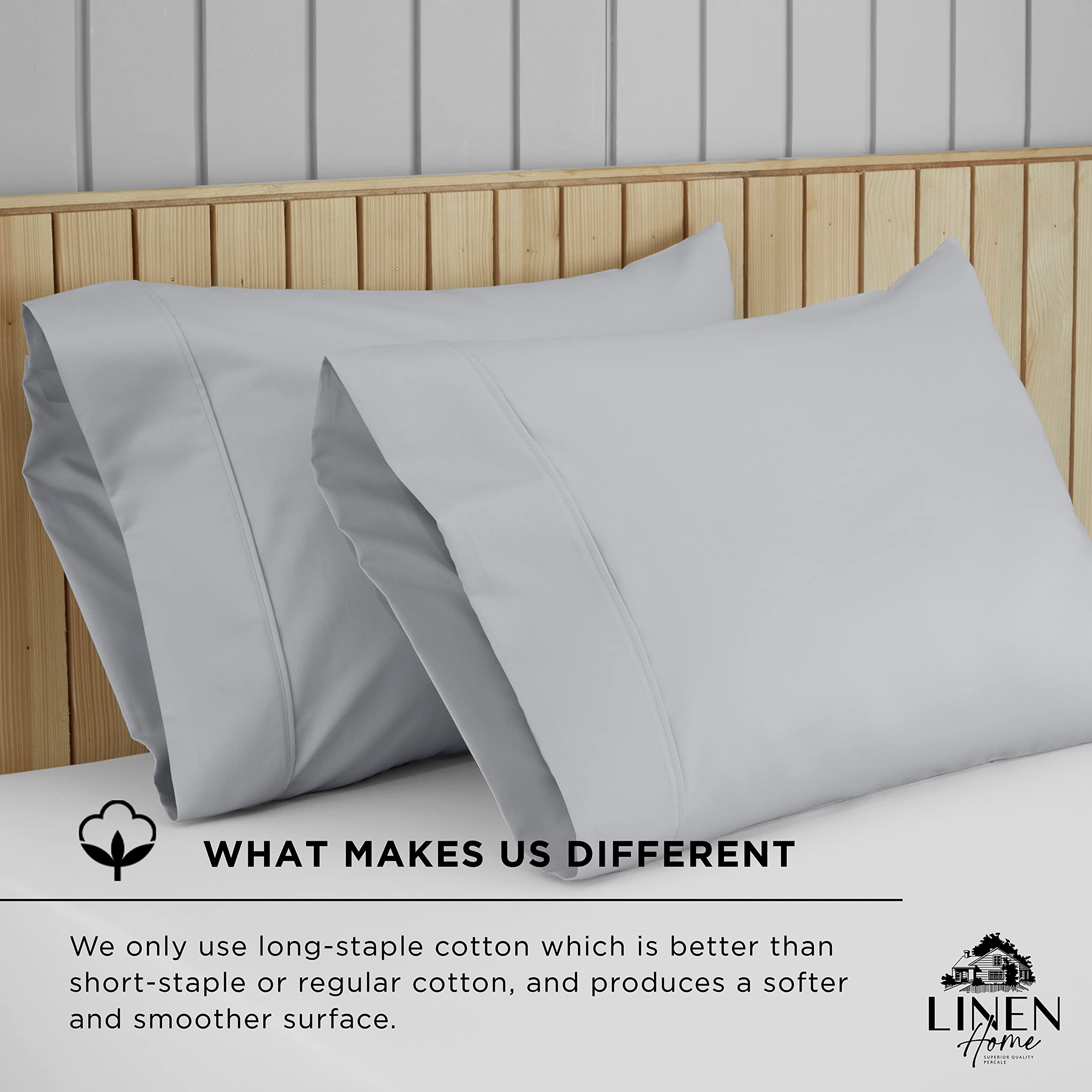 Linen Home 400 Thread Count King Pillowcases - 100% Long-Staple Cotton Satin Set Of 2