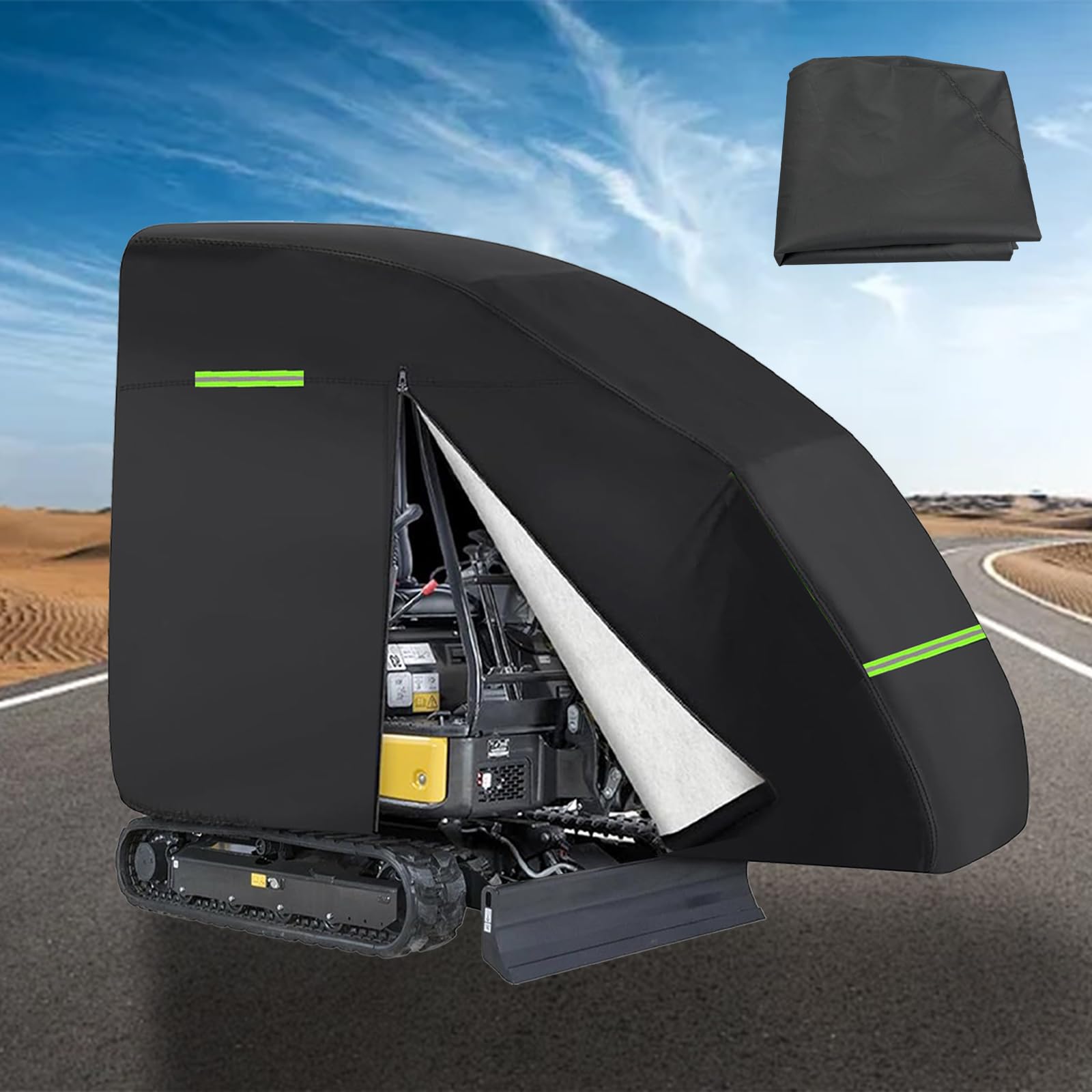 Copertura per escavatore, mini escavatore, 800-1600 kg, impermeabile, tessuto Oxford 420D, con chiusura lampo, strisce riflettenti, orlo elastico, pioggia, polvere, foglie, protezione UV (nero)