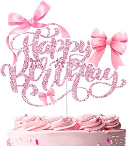 Bow Happy Birthday Cake Topper - Pink Bow Coquette Party Decor For 10th, Sweet 16, 21st Birthdays - View #12