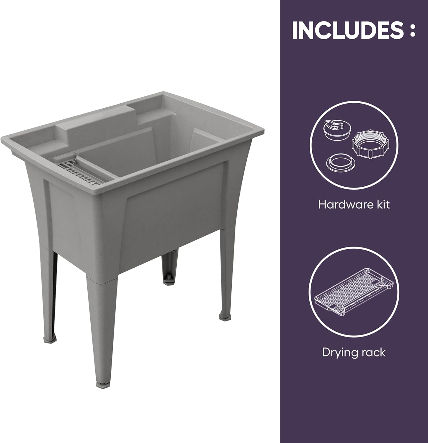 32” Utility Sinks for Laundry Room, Garage, Garden, Basement – Noah William Home Indoor and Outdoor Polypropylene Basement Wash Tub - No Faucet Included (Grey)