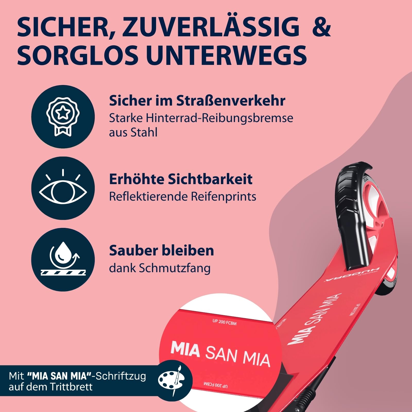 HUDORA Scooter Up 200 - Fanroller FC Bayern München Edition - FCB-Roller für Kinder/Jugendliche & Erwachsene bis zu 100 kg - Höhenverstellbarer FC Bayern Tretroller - Zusammenklappbarer Kick-Scooter