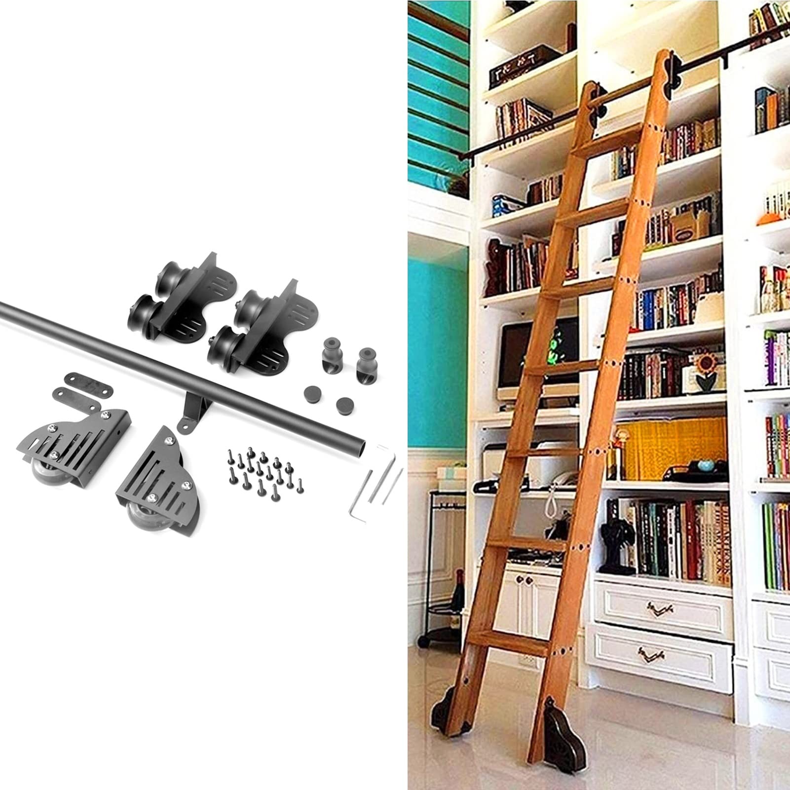 Kit rail d'échelle coulissante tube rond de 3,3 à 20 pieds pour mezzanine et loft moderne