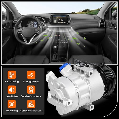 Miniatura 4 de Conjunto de compresor de aire acondicionado 97701D3750 AC con embrague compatible con Hyundai Tucson 2.0L 2019 2020 2021, reemplazo para 198374,