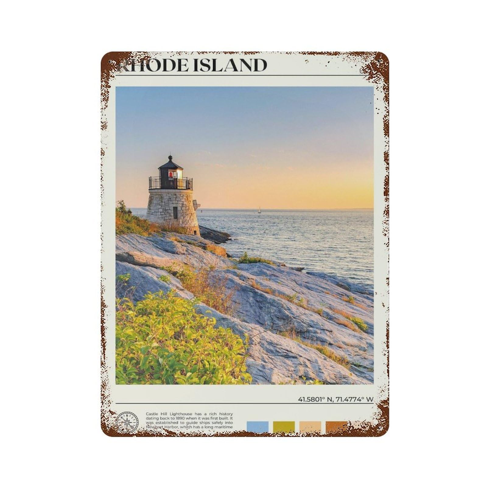 xiaoxiaoshen Real Photo Rhode Island Decor USA Wall Decor Art Metal Tin Poster Modern Home Decor Art Home Bar Shop Decorations Vintage Sign 40x30cm