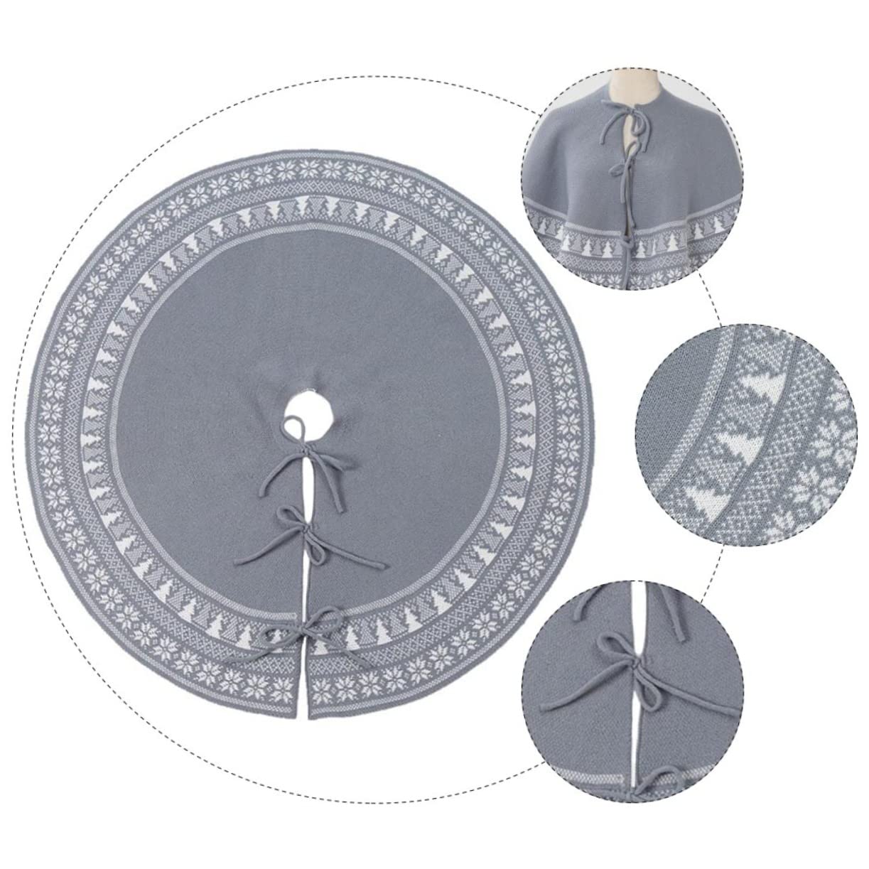 Anneome 1pezzi Grembiule Per Albero Di Natale in Maglia Gonna Per Albero Di Natale Tappeto Decorativo Natalizio Elementi Festivi Doppia Funzione Come Gonna o Scialle