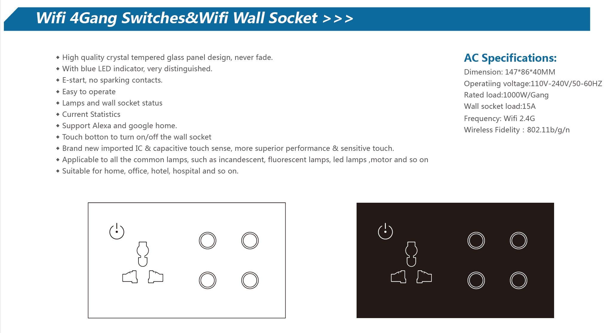 Protium Smart Touch Combo Switch, With Energy monitoring function, Compatible with Alexa, Google Home, IFTTT & Smart life App (4 Gang+1 Socket, White) 4