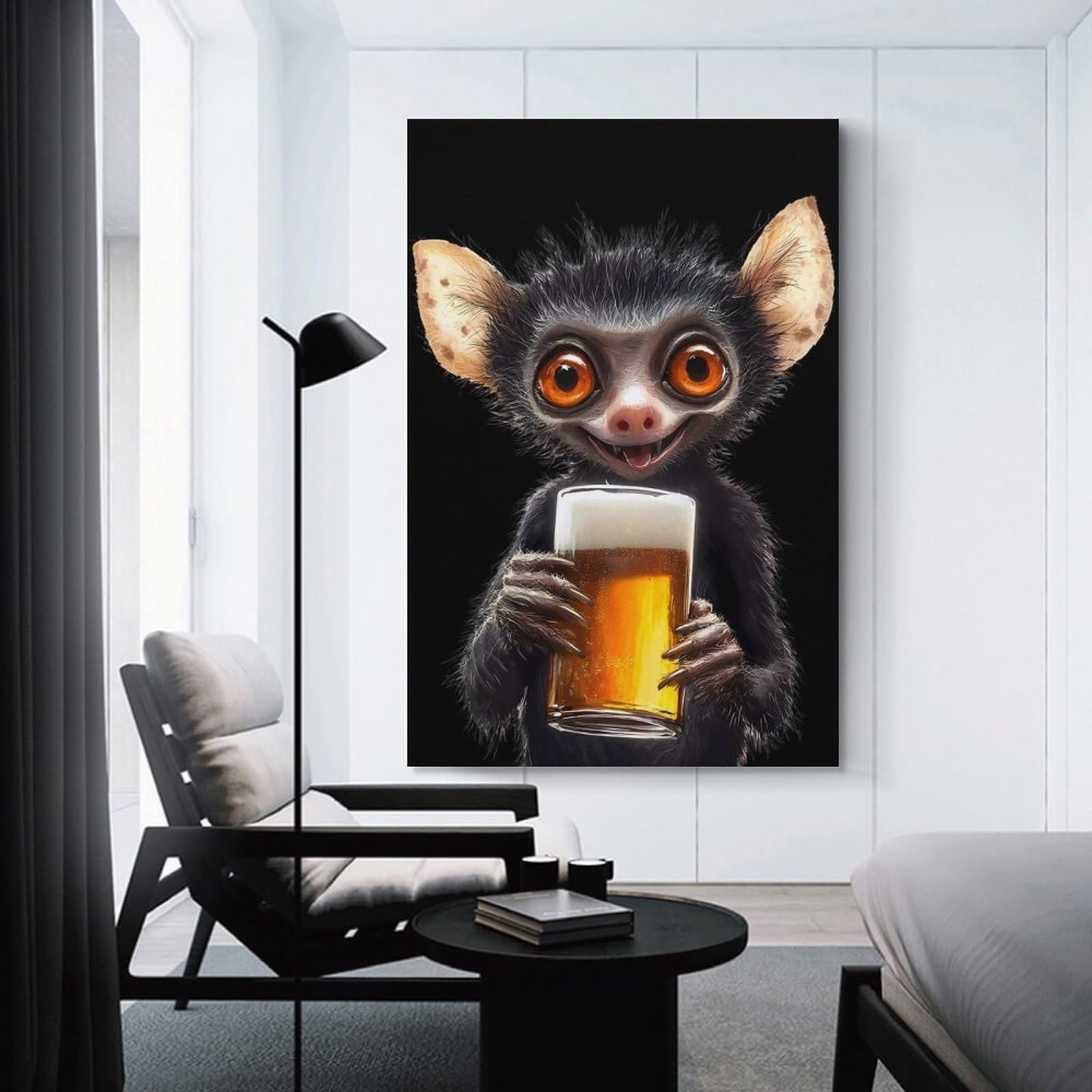 Junmoney Unframe-Style-5-1 Lemur With Beer Home Decor Wall Art 24X36inch(60X90cm), For Lounge, Bedroom Or Personal Spaces, Gift Idea For Housewarming And Birthdays