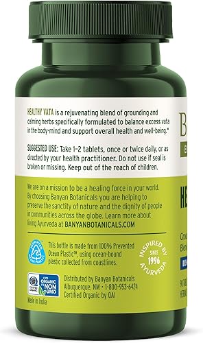 Miniatura 7 de Banyan Botanicals Healthy Vata - Suplemento de hierbas orgánicas con Ashwagandha, Shatavari y otras hierbas ayurvédicas para un bienestar tranquilo