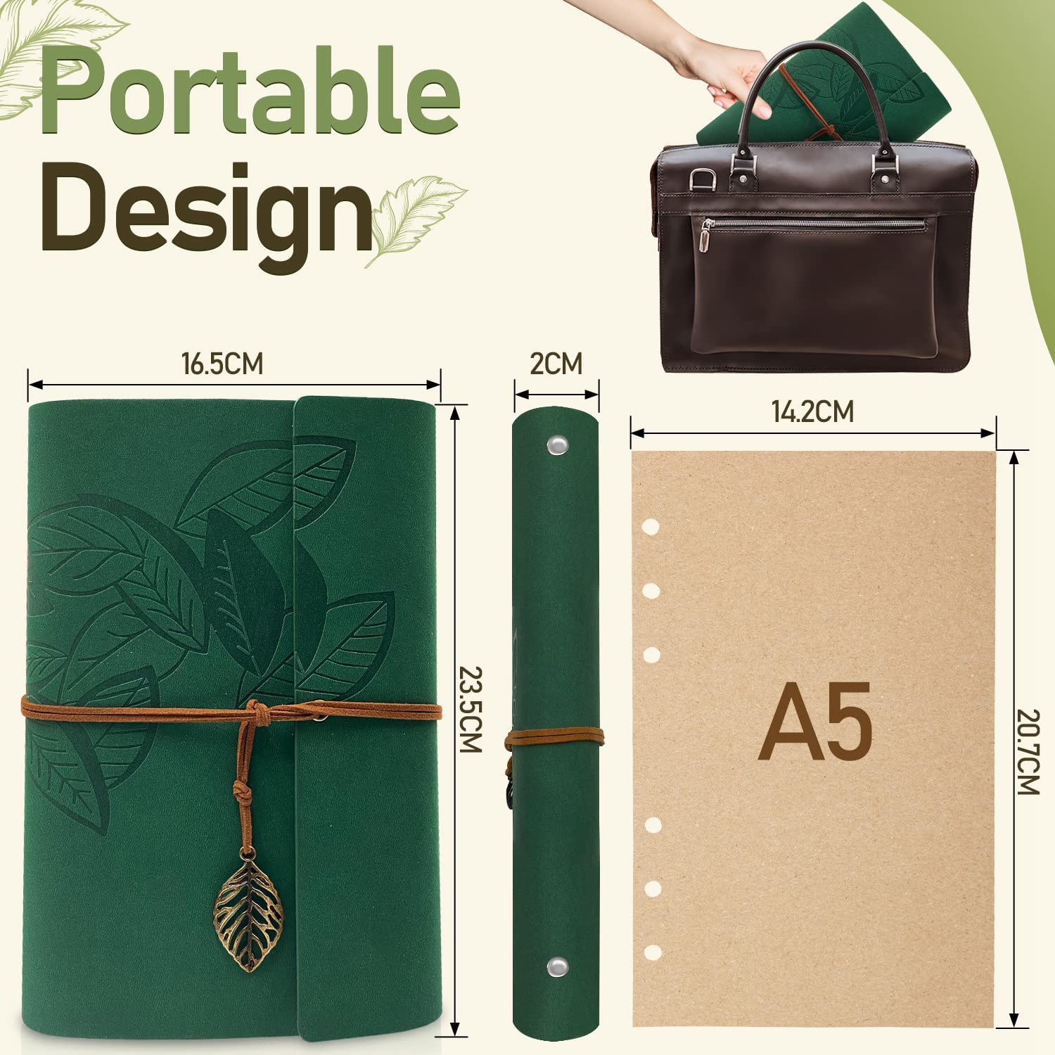 Joy & Inspiration A5 Cuaderno de Piel Pu Vintage Notebook Rellenable Bonito Diario de Viaje Cuaderno de Anillas Refillable Pu Leather Journal