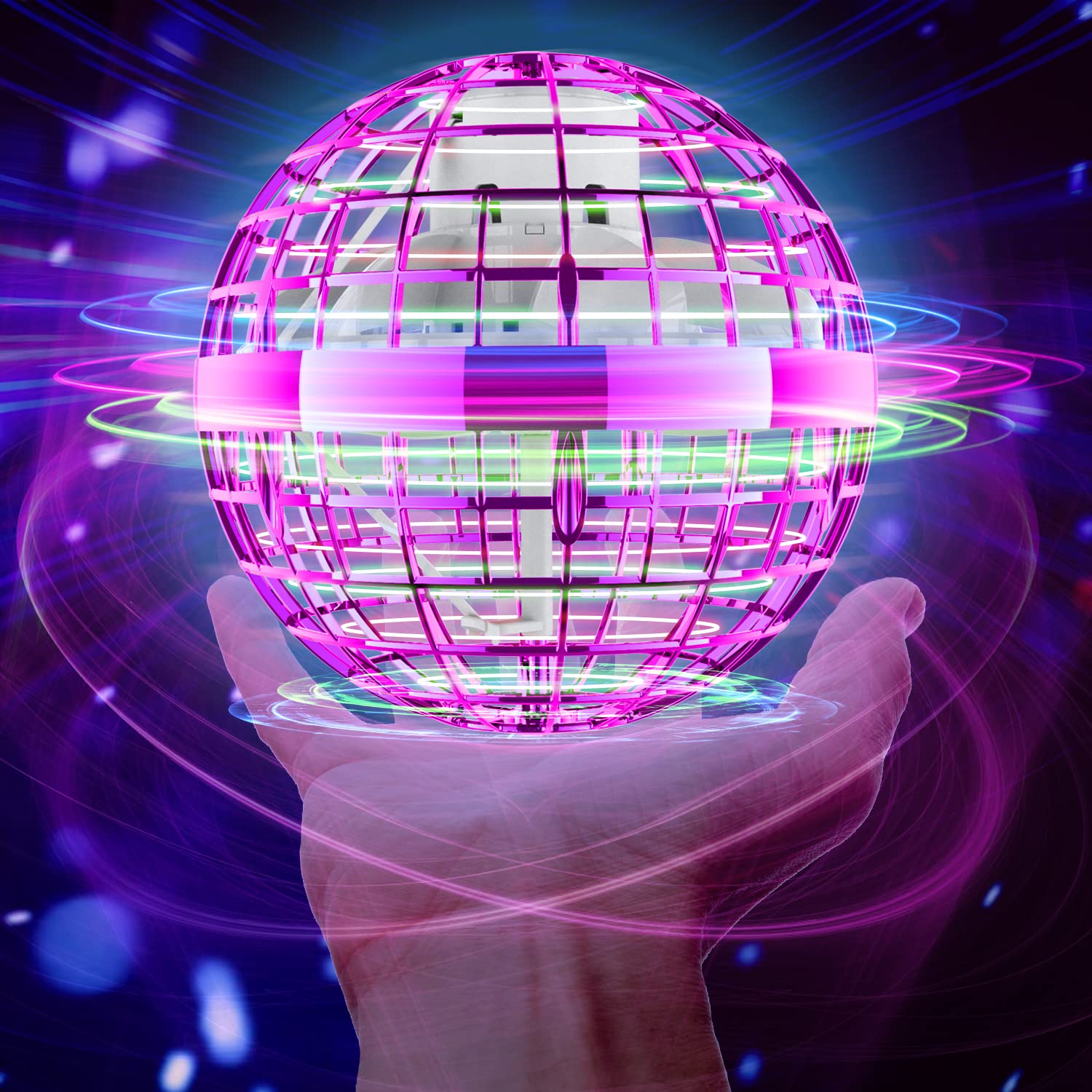 VOTSMOKK Mini Orb Drone Flying Boomerang, Upgarded Flying Orb Ball Toys, Cool Fly Magic Controller Indoor/Outdoor,Boomerang Fly Space Ball, 360° Rotating Spinning UFO Safe for Kids Adults (Purple)