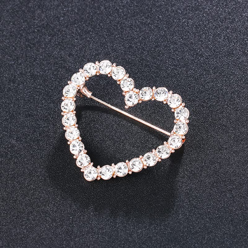 Image of Full Crystal Love Heart Brooch Pin Shining Rhinestone Hallow Heart Lucky Star Lapel Pin Sparkling Heart Pin Dainty Star Brooch Christmas Valentine's Day Gift Women Girls Wedding Party Ceremony Clothes Accessories