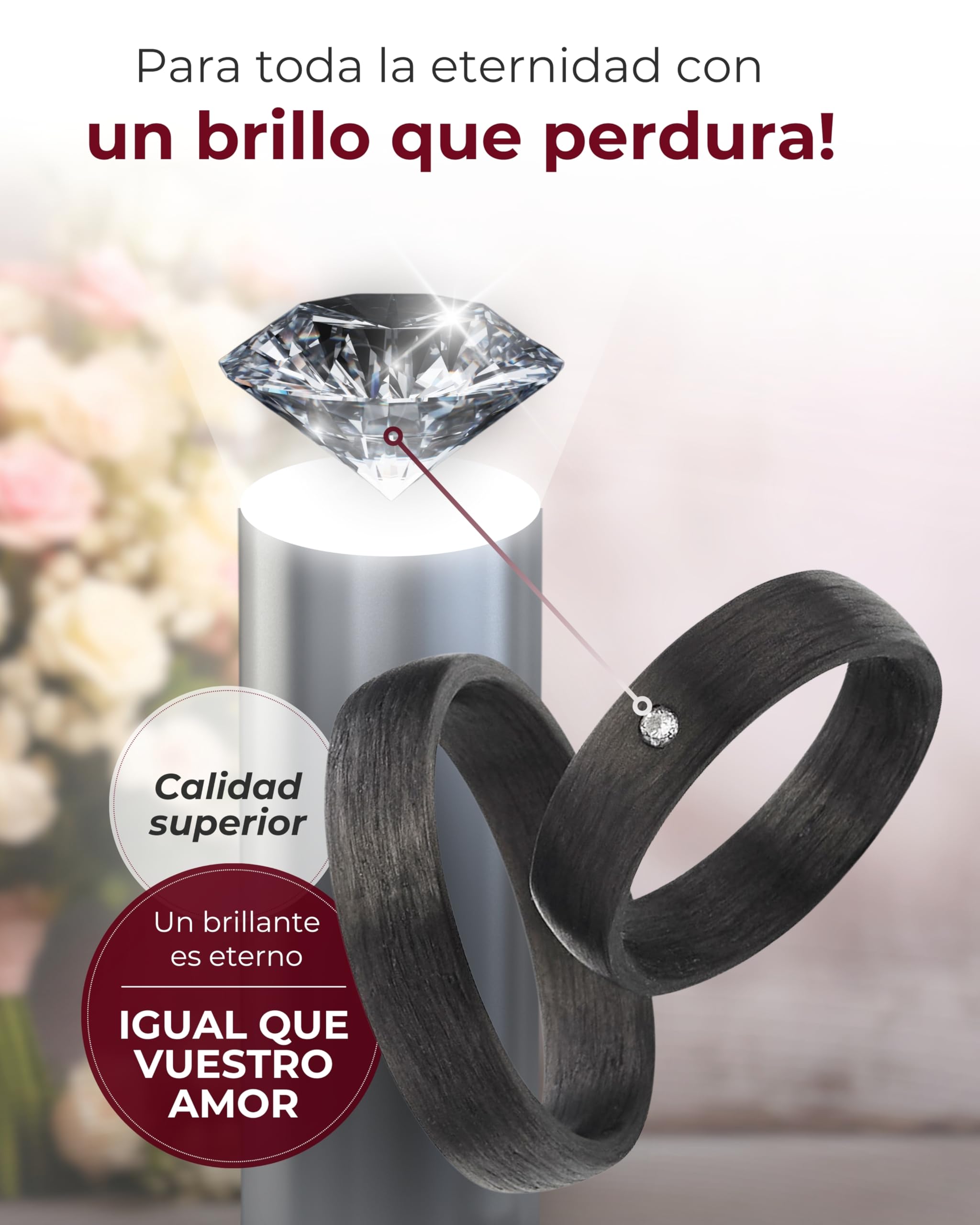 123traumringe 2 alianzas de boda de carbono con brillo en calidad de joyería a un precio por par (diamante/grabado/cinta métrica y estuche). S89