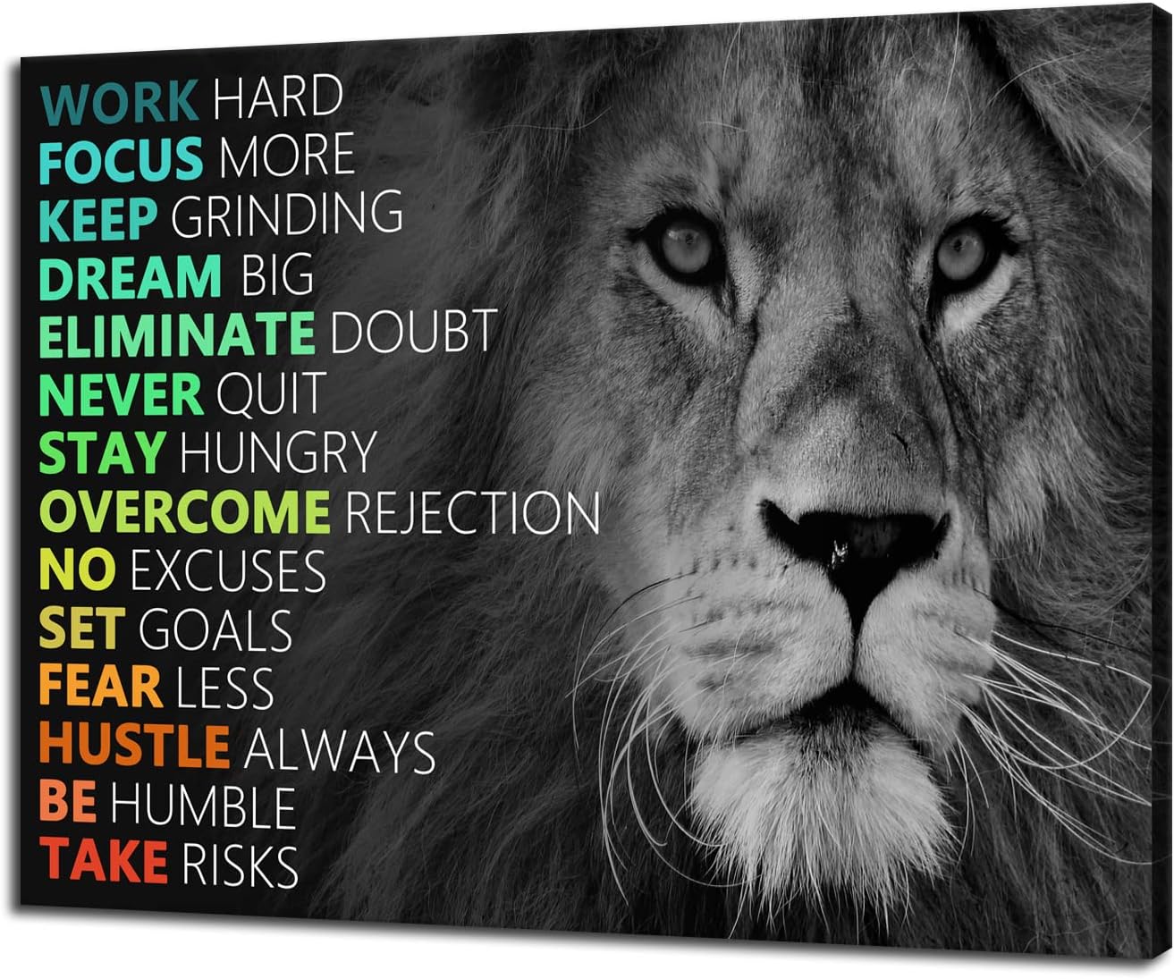 Motivational Canvas Positive Affirmation Wall Art Inspirational Office Lion Wall Art Poster Quotes Success Canvas Artwork Picture Print Framed for Home Office Living Room Gym Wall Decor[18''W X 12''H]