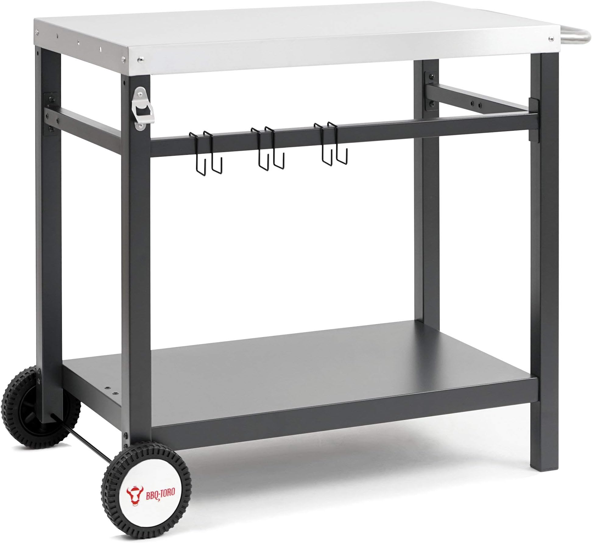 BBQ-Torobarbecue trolley | 85 x 50 x 81 cm | Metal barbecue table with large work surface | Black/Silver | BBQ side table | Food prep table | Serving trolley | Portable garden trolley