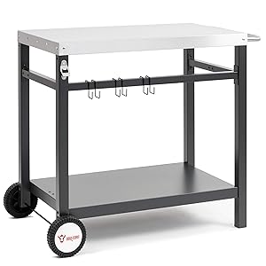 BBQ-Toro Carro de Barbacoa | 85 x 50 x 81 cm | Color Gris | Carro con Ruedas | Cocina al Aire Libre | Mesa Auxiliar para Barbacoa | Carrito de Barbacoa, Terraza, Jardín | Mesa de Barbacoa Exterior