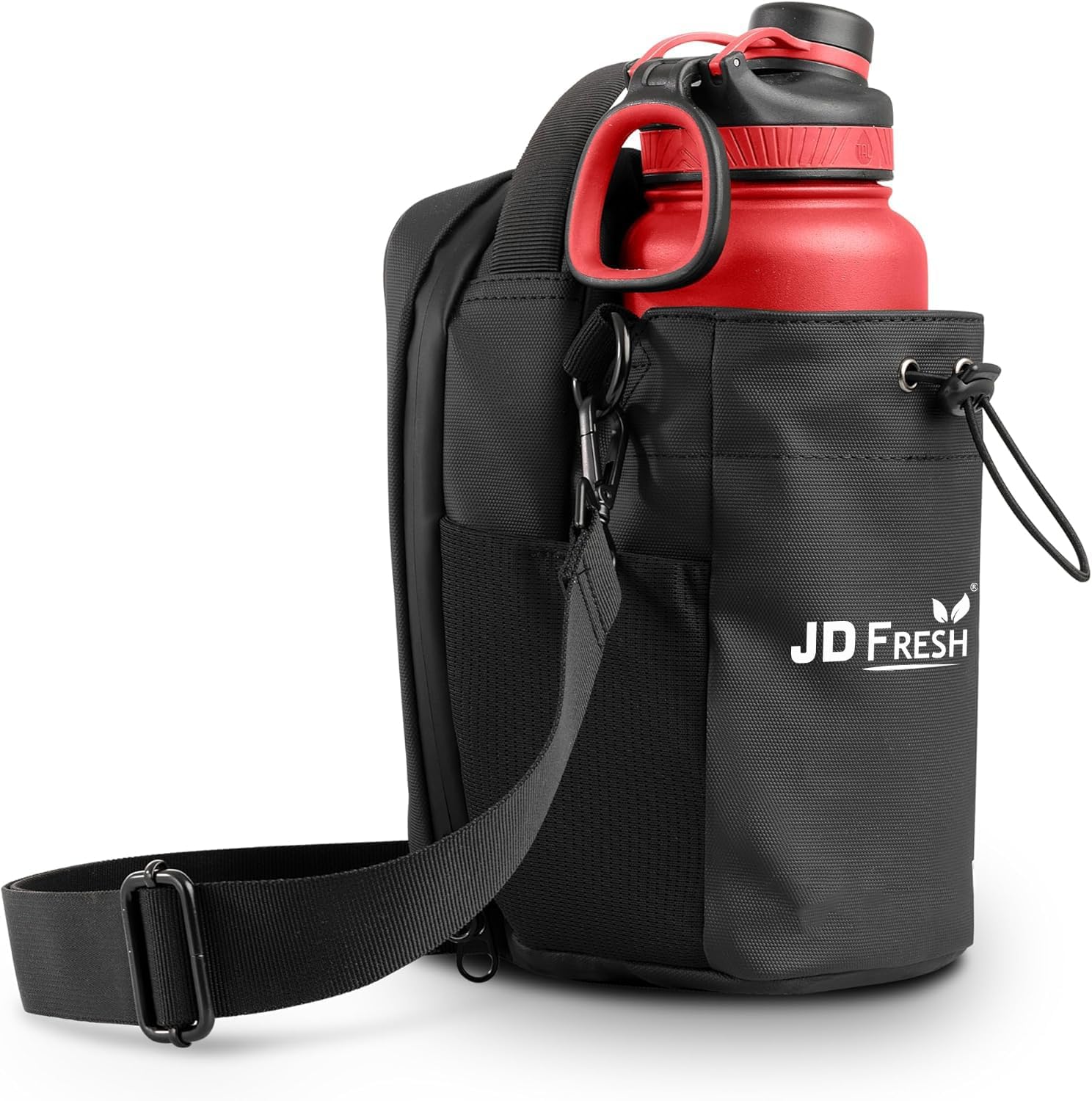 JD FRESH 10-Inch Magnetic Gym Bag/Unisex Crossbody Bag with Water Bottle Holder for Gym/Secure Zip Closure/Small Passport Shoulder Bag for Travel/Work and Outdoor Fitness (13 x 14 x 27 cm, Black)