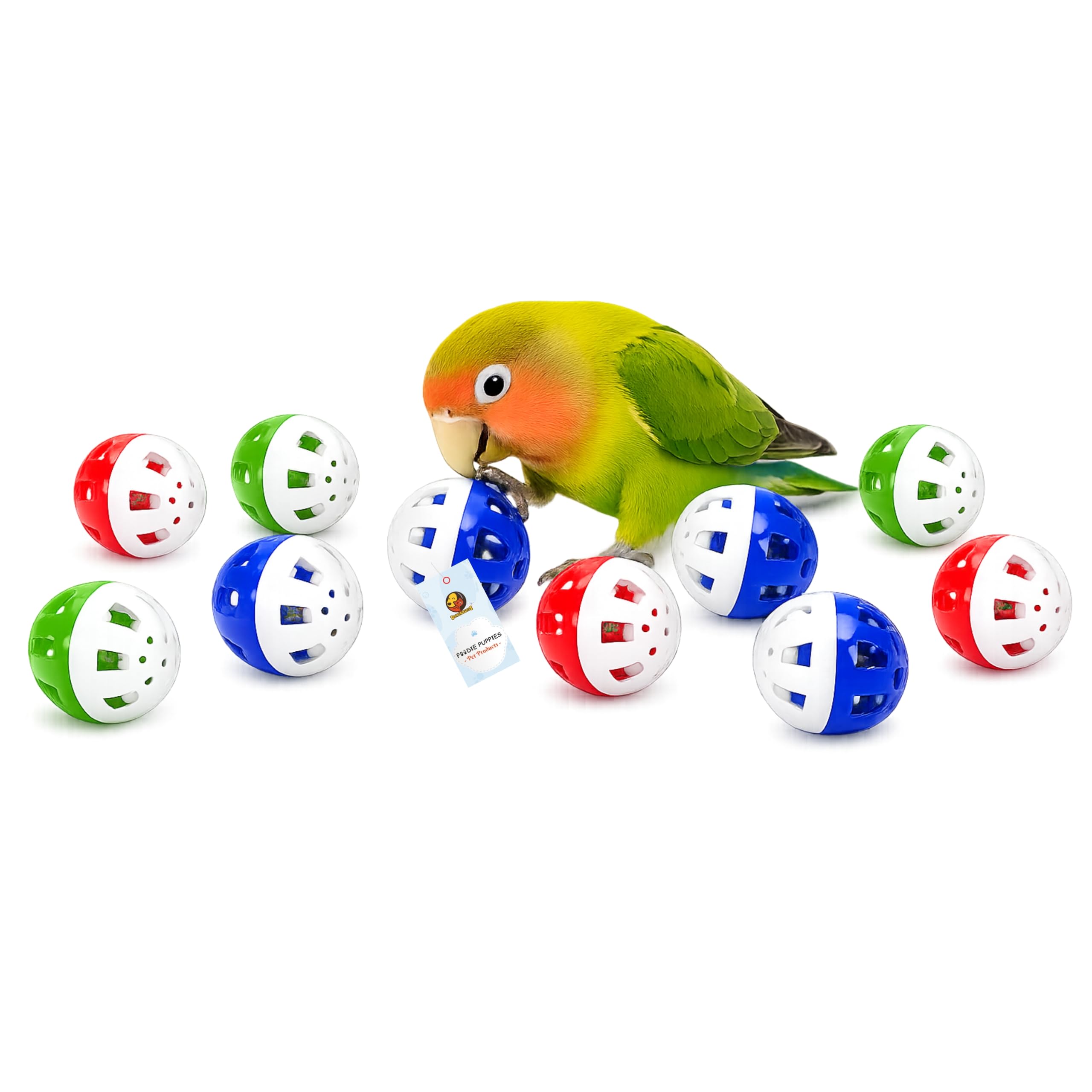 Foodie Puppies Bird Interactive Toy Ball with Bell - (Lattice, Pack of 10), Colorful Plastic Jingle Rattle Chase Mini Ball Bell Parakeet, Cockatiel, Budgerigar, Parrots (Size: 4cm)-image-8