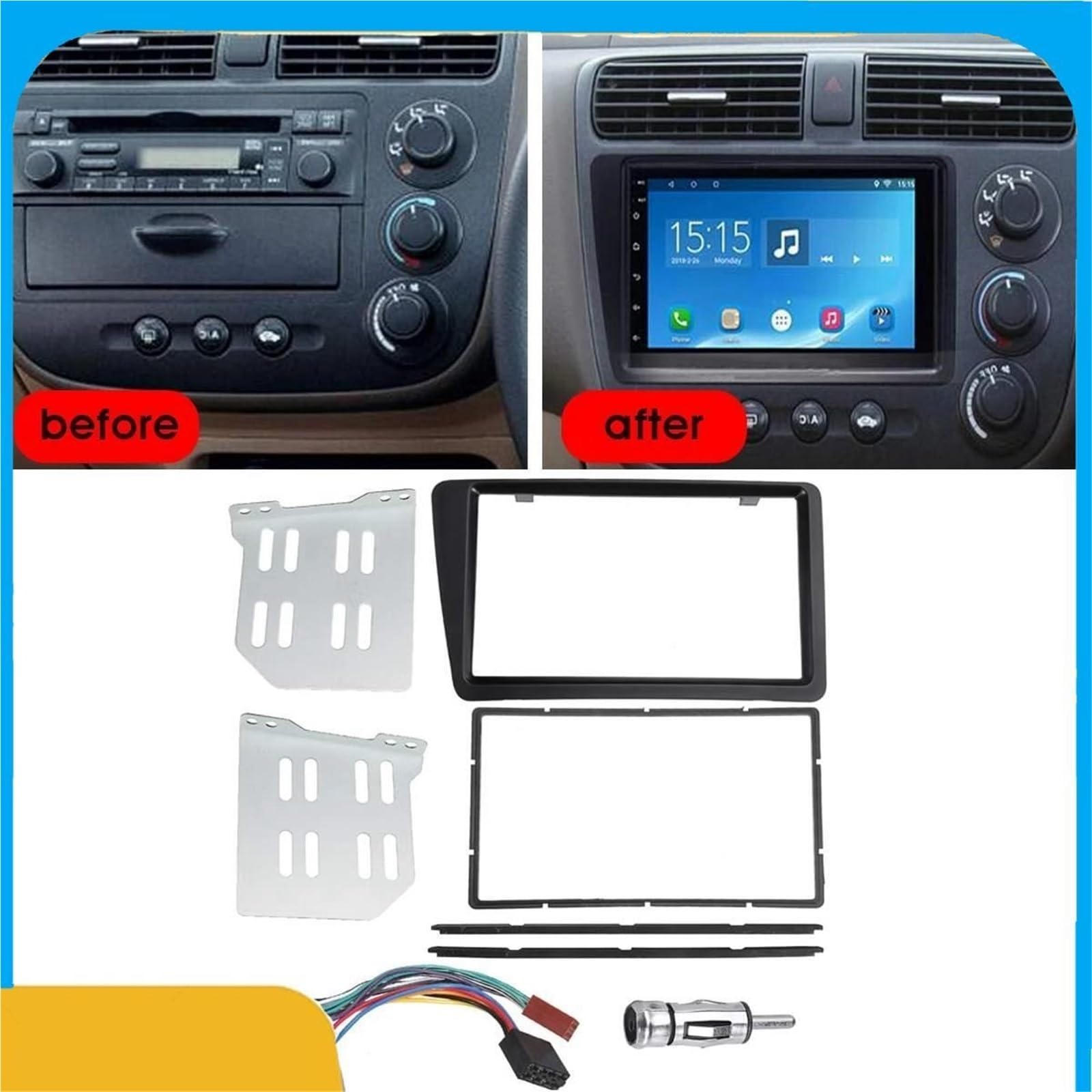Car Stereo Panel,Fit For Civic EP2 EP3 | 2001-2006 2 Din Frame Double DVD Frame Kit RHD