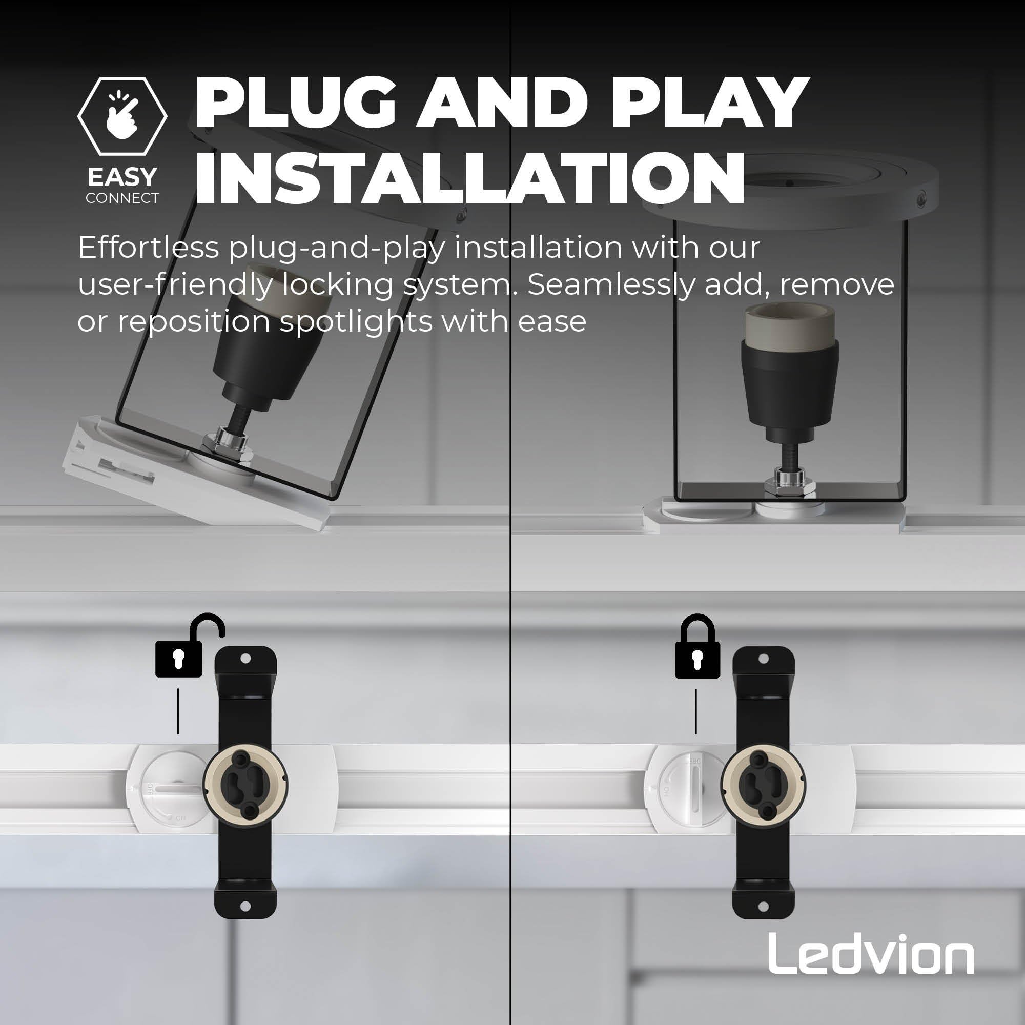 Ledvion spot rail LED 3m monophase Blanc 5 spots sans ampoule GU10