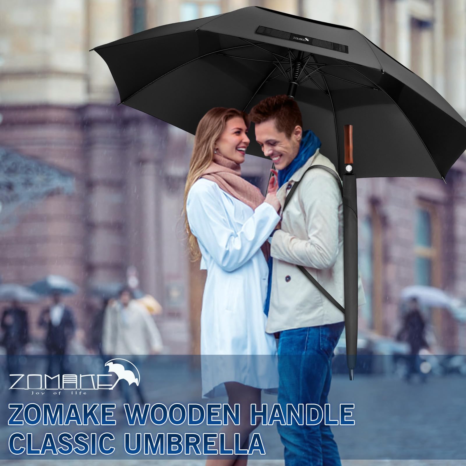 ZOMAKE Duży wiatroszczelny parasol golfowy – 152/137 cm, duży parasol golfowy, podwójny baldachim, wentylowany dla mężczyzn, bardzo duży parasol automatycznie otwierany z drewnianym uchwytem