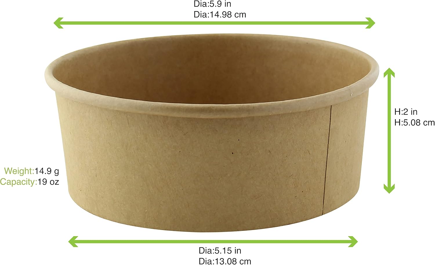 PacknWood 210PC581K Round kraft To go container- togo soup containers - kraft paper cup - small paper cups - disposable brown cups -Soup bowls -20oz D:5.9in H:2in - 360 pcs