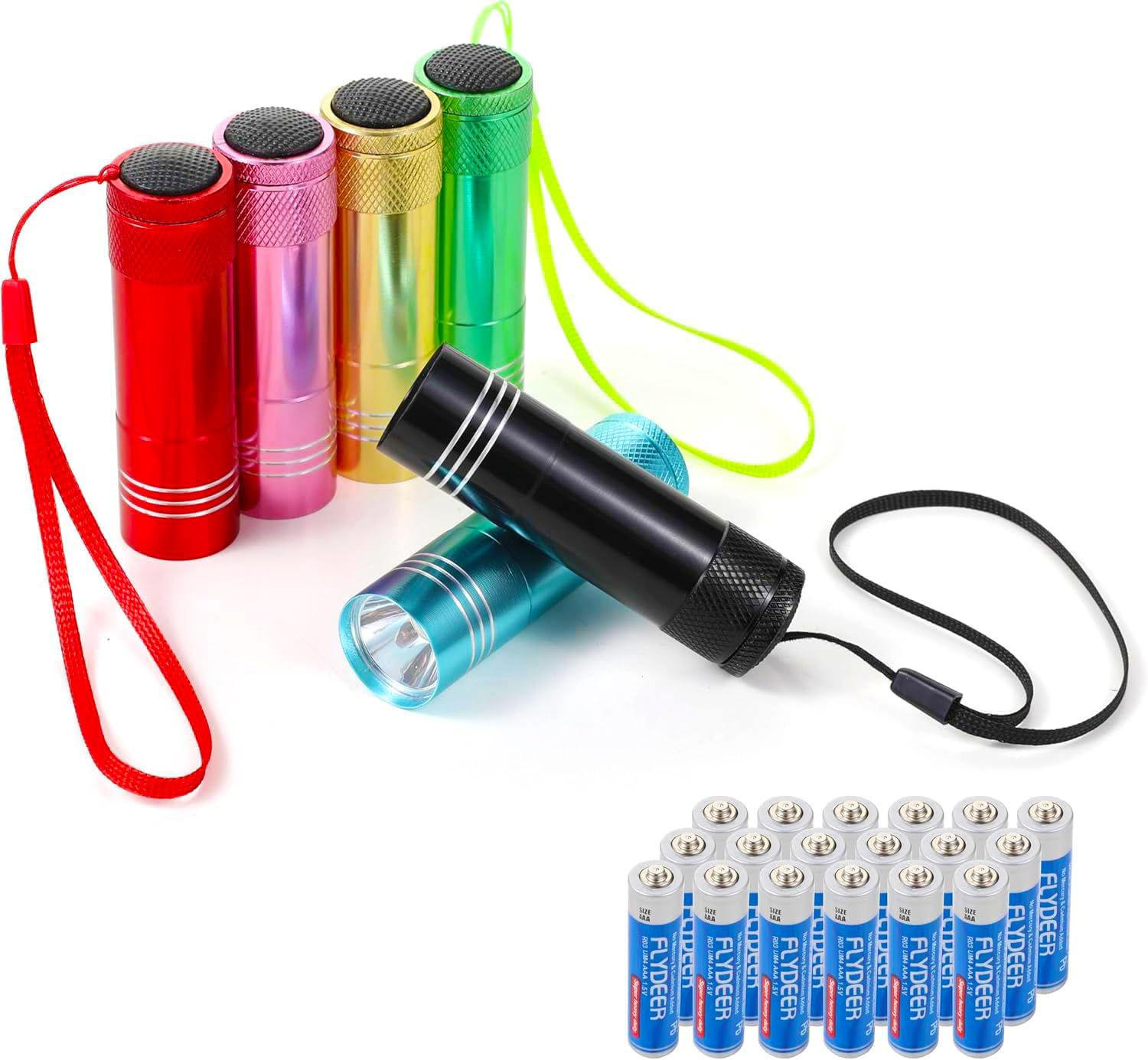 6 Pack Mini Flashlight Bulk, Small Aluminum LED Powerful Handheld Torches Set with Lanyard High Lumens Batteries Included for Travel Night Reading Christmas Gifts