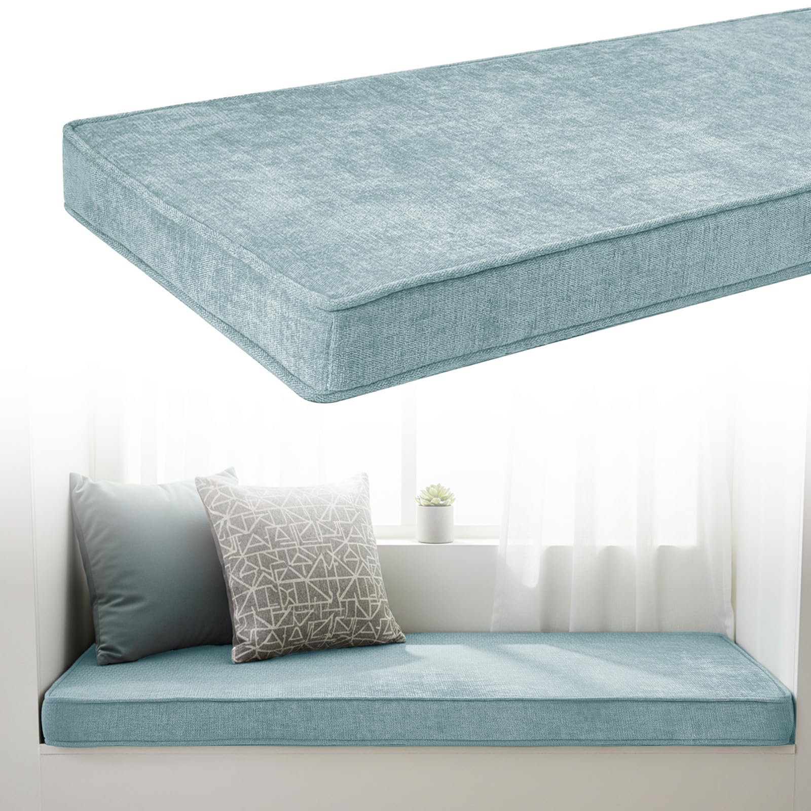 Chenille Bench Cushion 5cm Thick, Anti-Slip Bay Window Seat Pad 170x50x5cm