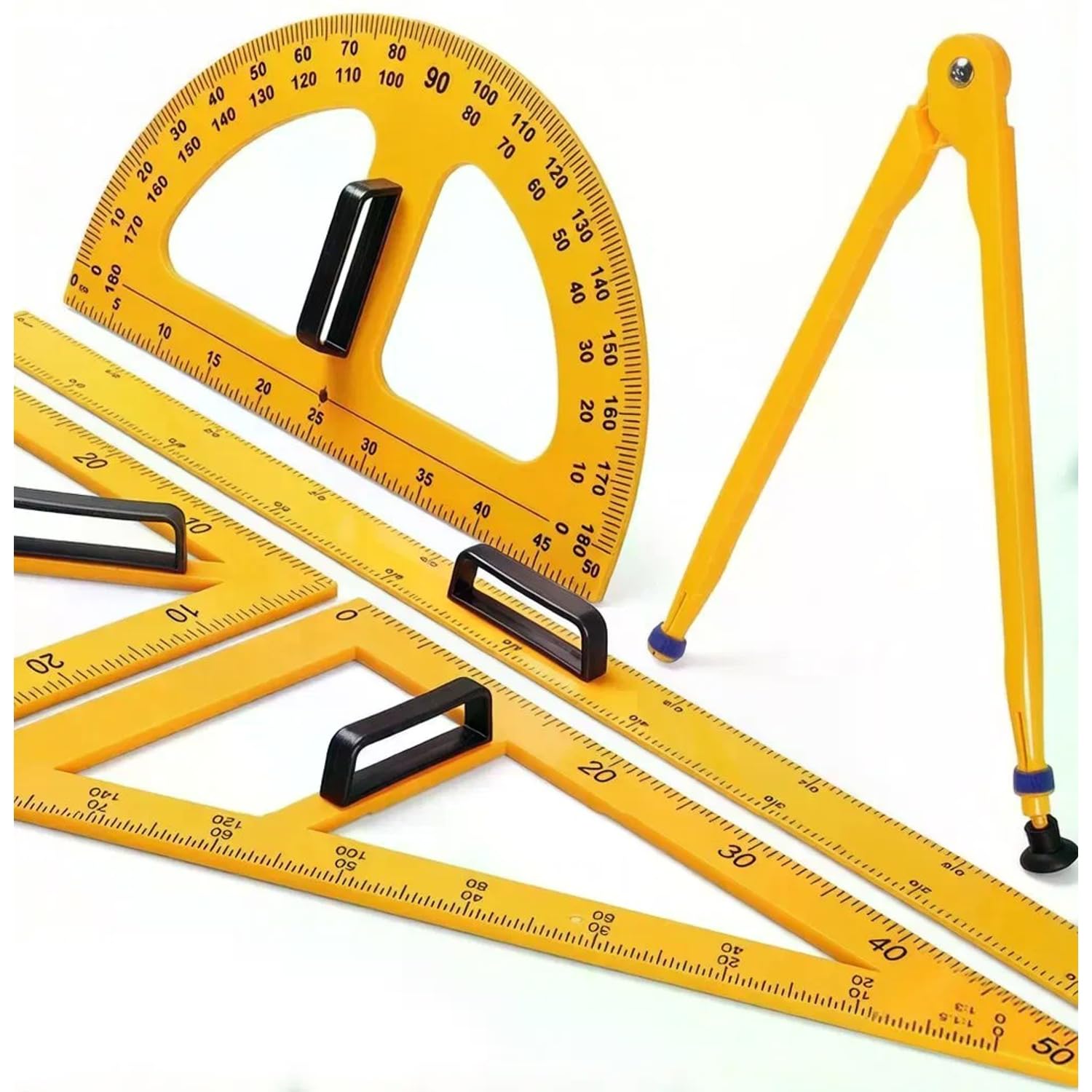 Janrax 5 Piece Classroom Geometry Tools Set, Blackboard & Whiteboard Teaching Equipment, Maths Geometry Set for Teachers, Students & Education Aids