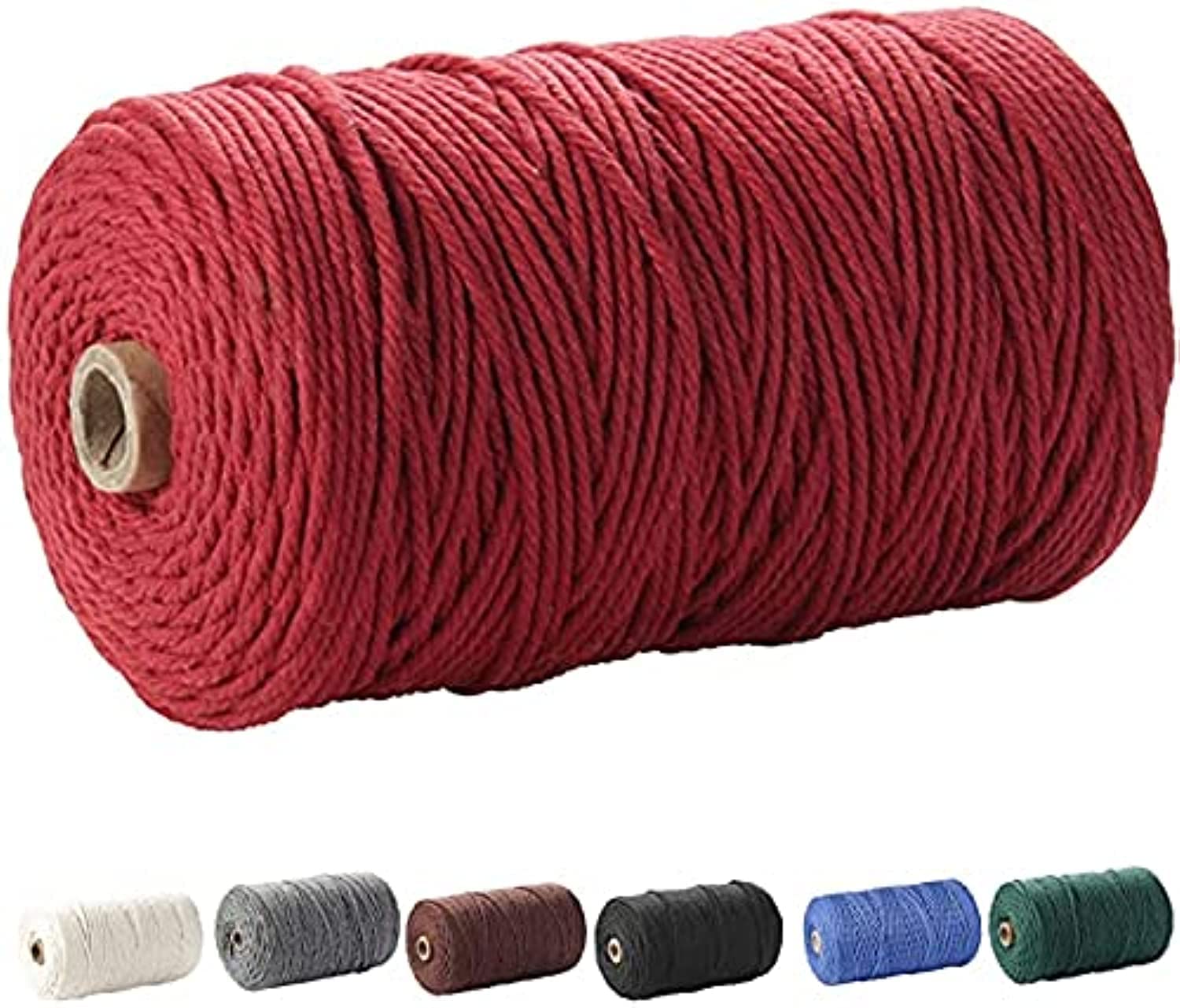 ELECDON Macrame Cord, Cotton Rope ELECDON 3mm x 220 yd (About 200m) 4 Strand Twisted 100% Natural Cotton Soft Unstained Rope for Handmade Plant Hanger Wall Hanging Craft Making (Wine Red)
