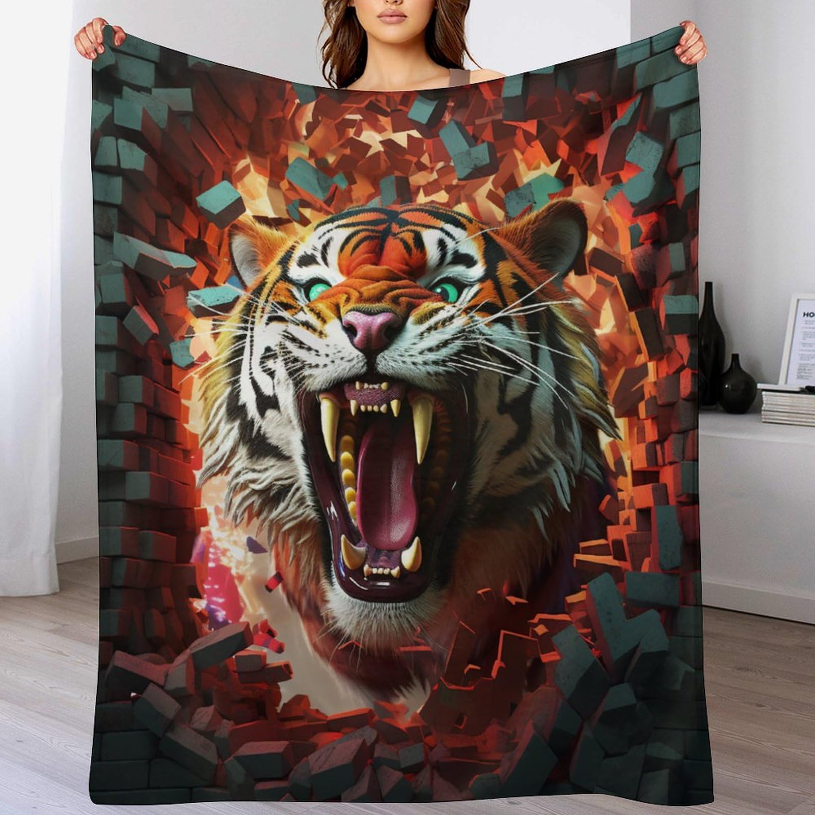 Couverture douce en flannel motif tigre 140x180 cm pour lit